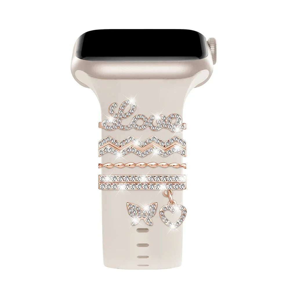 Mode Strap Dekorative Ring Für Apple Watch Band Diamant Schmuck Ornament Armband Metall Charms Silikon Armband Zubehör-Yabubest - Home & More