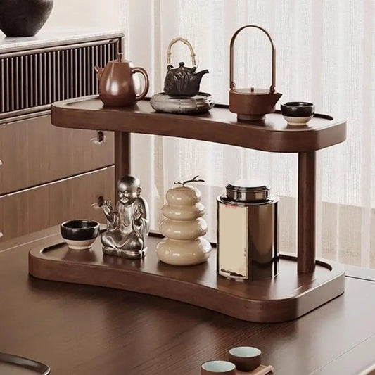 Vintage Holz Lagergestell mit Doppelter Ablage für Tassen und Gläser