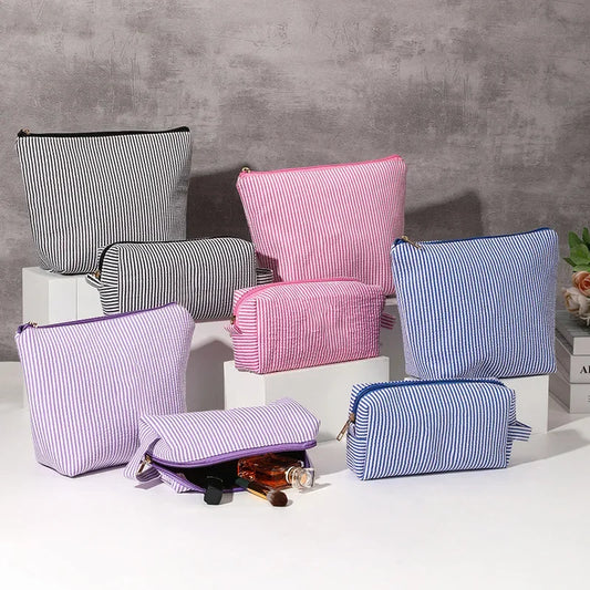 2-teiliges gestreiftes Kosmetiktaschen Set mit großer Kapazität Damen