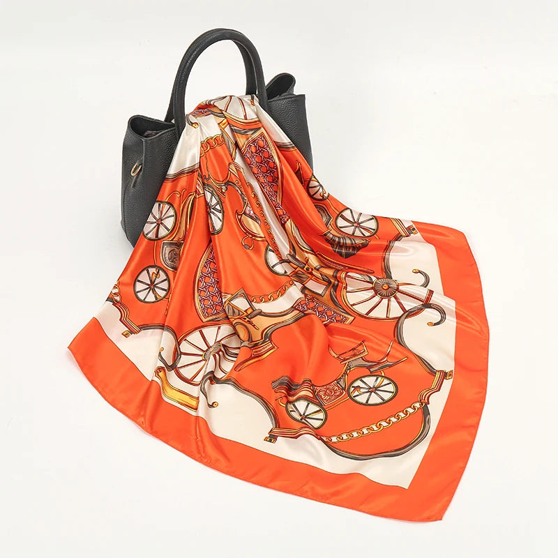 2024 seide Schal Quadrat Schal Für Frauen Drucken Stirnband Foulard Satin Hijab Haar Bands Halstuch Weibliche Kopf Wraps Bandana