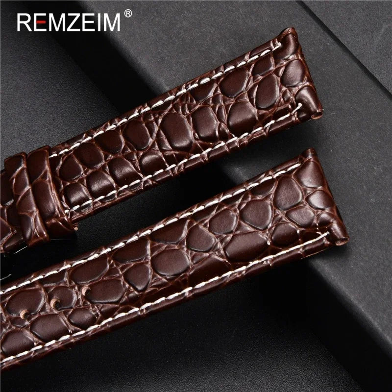 Geprägtes Leder Uhrenarmband 18-24mm mit Schmetterlingsverschluss
