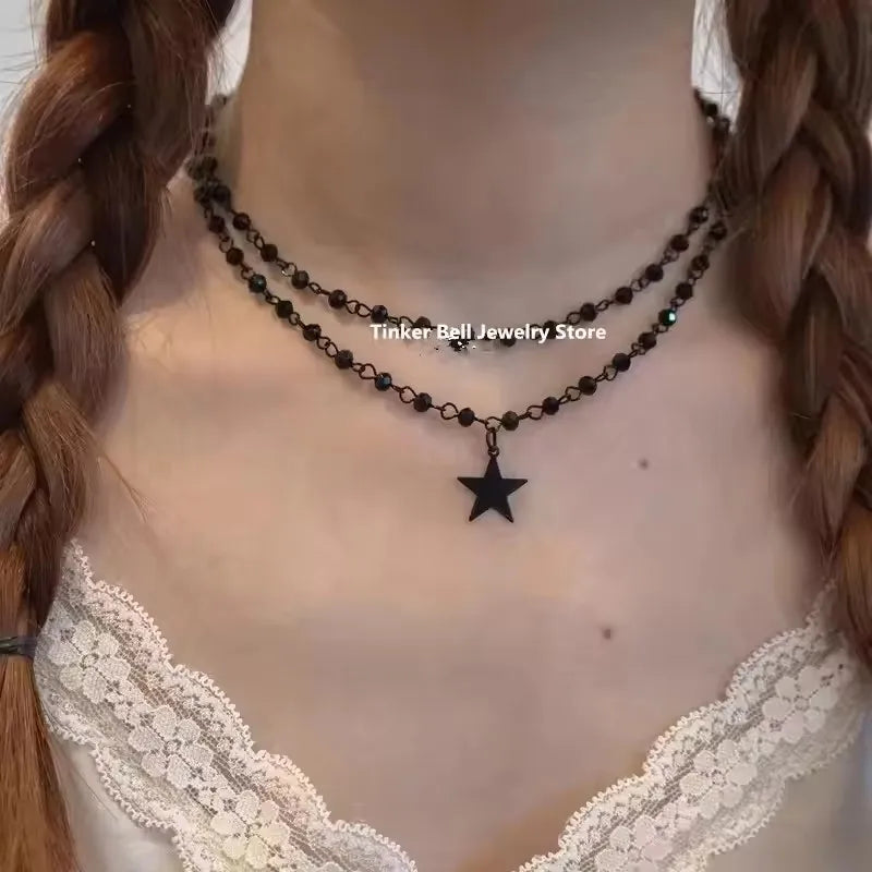 Unisex Doppelschicht Kette mit Punk Stern Herz und Kreuz Edelstahl