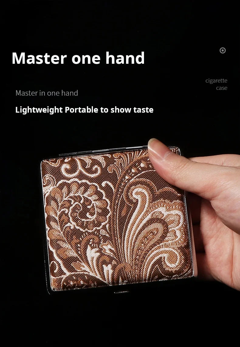 Tragbare leichte Zigarettenschachtel aus Metall mit Ledermuster
