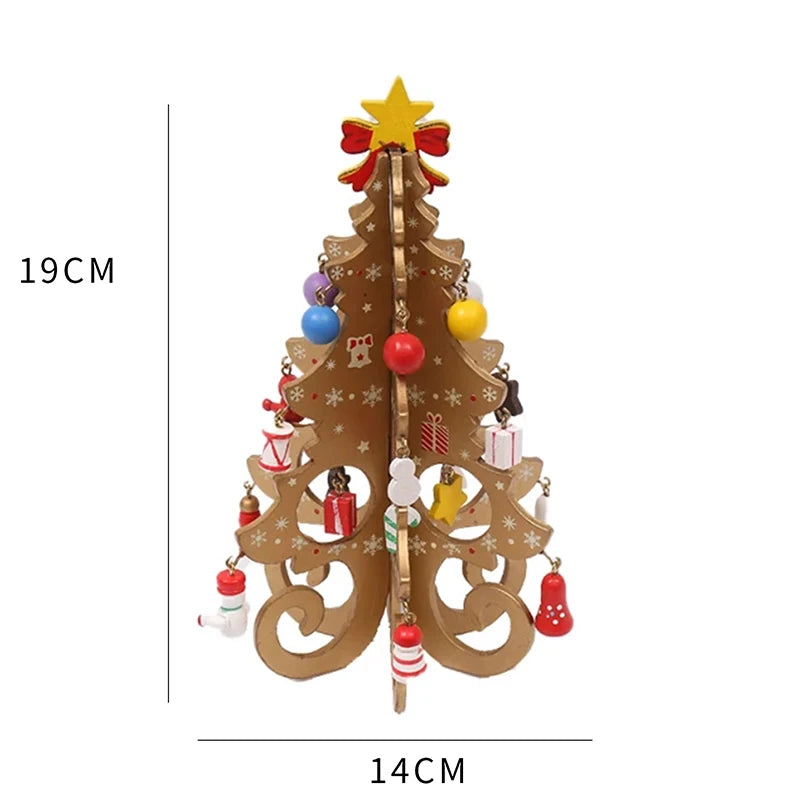 Handgemachter DIY Weihnachtsbaum aus Holz für Kinder mit Sternenornamenten