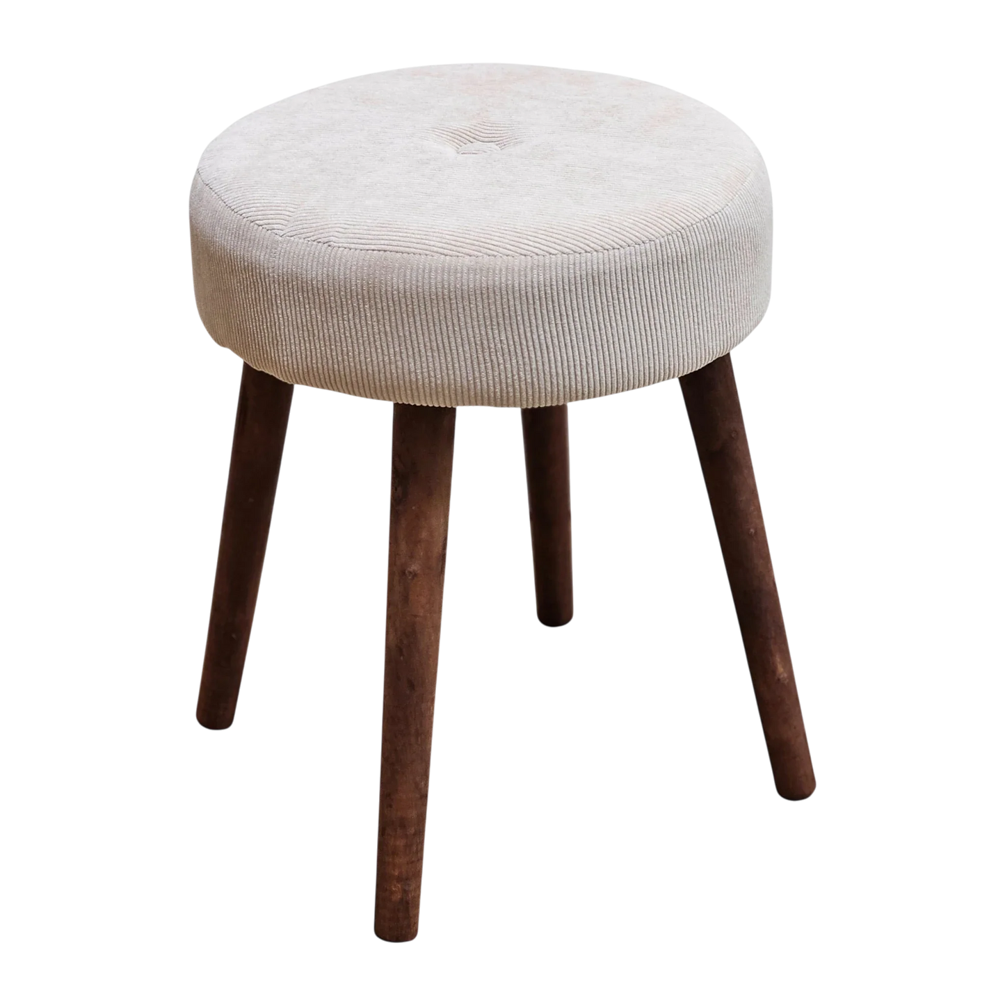 Hocker Fußhocker Polsterhocker Cord Holzbeine Sitzhocker rund beige 35x45 cm