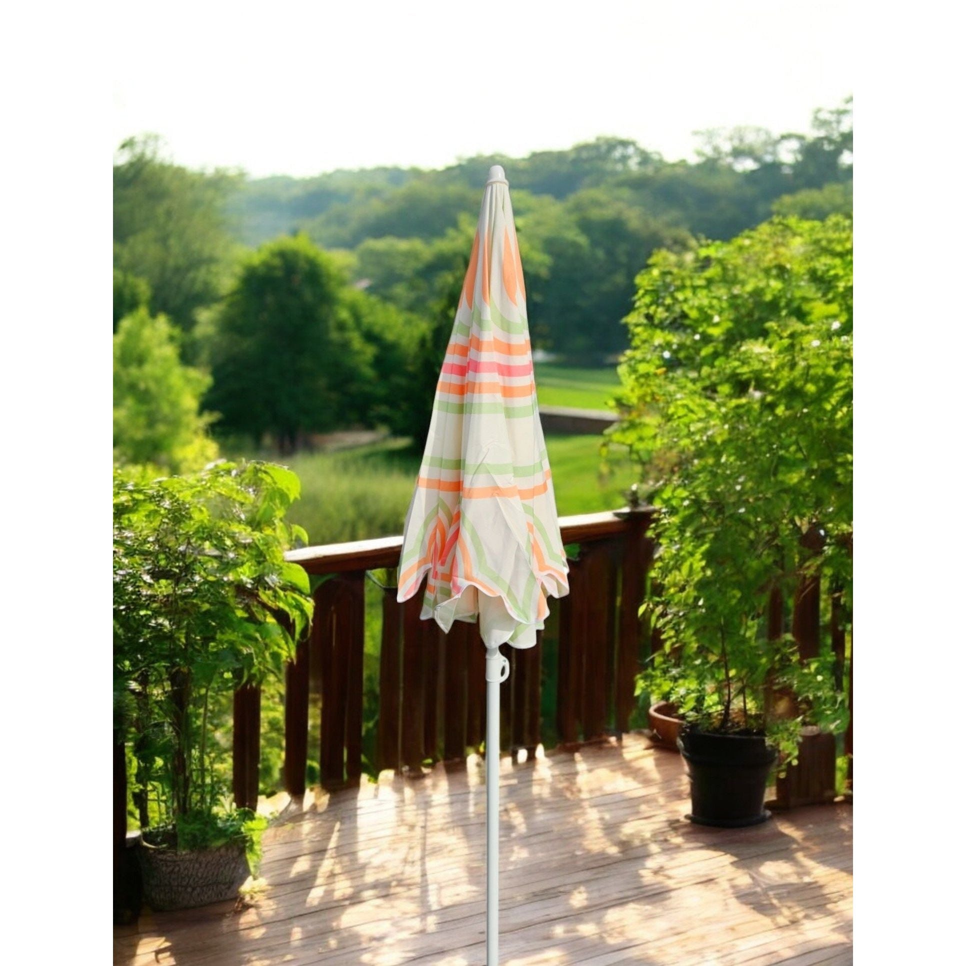 Sonnenschirm Strandschirm UV 30+ Balkonschirm grün blau Kreise Streifen