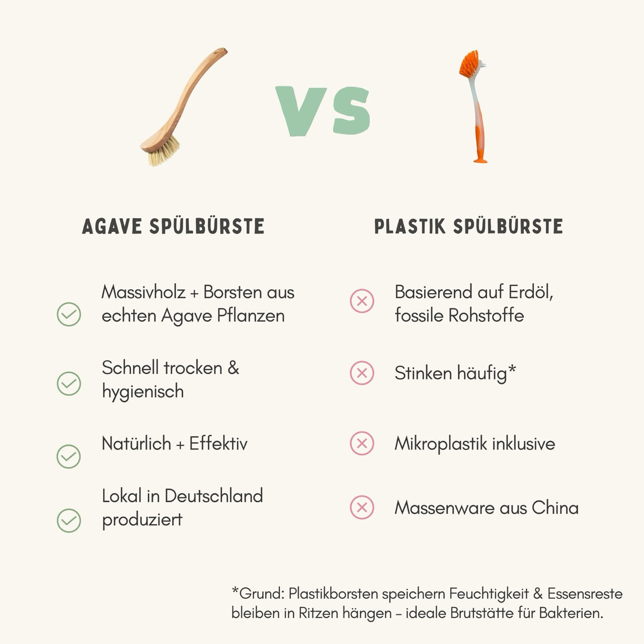 Spülbürste Holz Naturborsten aus Agave (soft) Plastikfrei + Vegan
