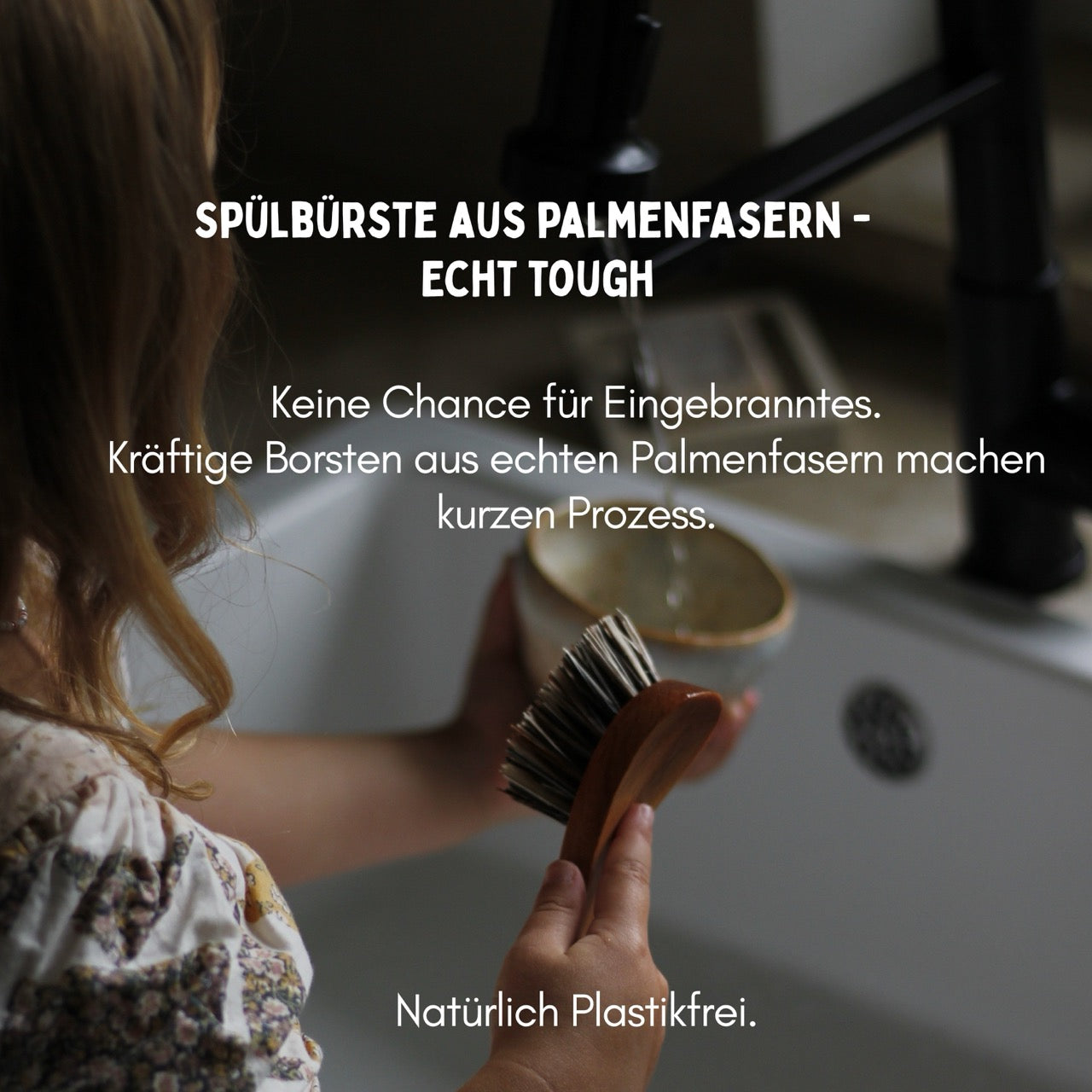 Spülbürste Holz Naturborsten aus Palme (extra stark) Plastikfrei + Vegan