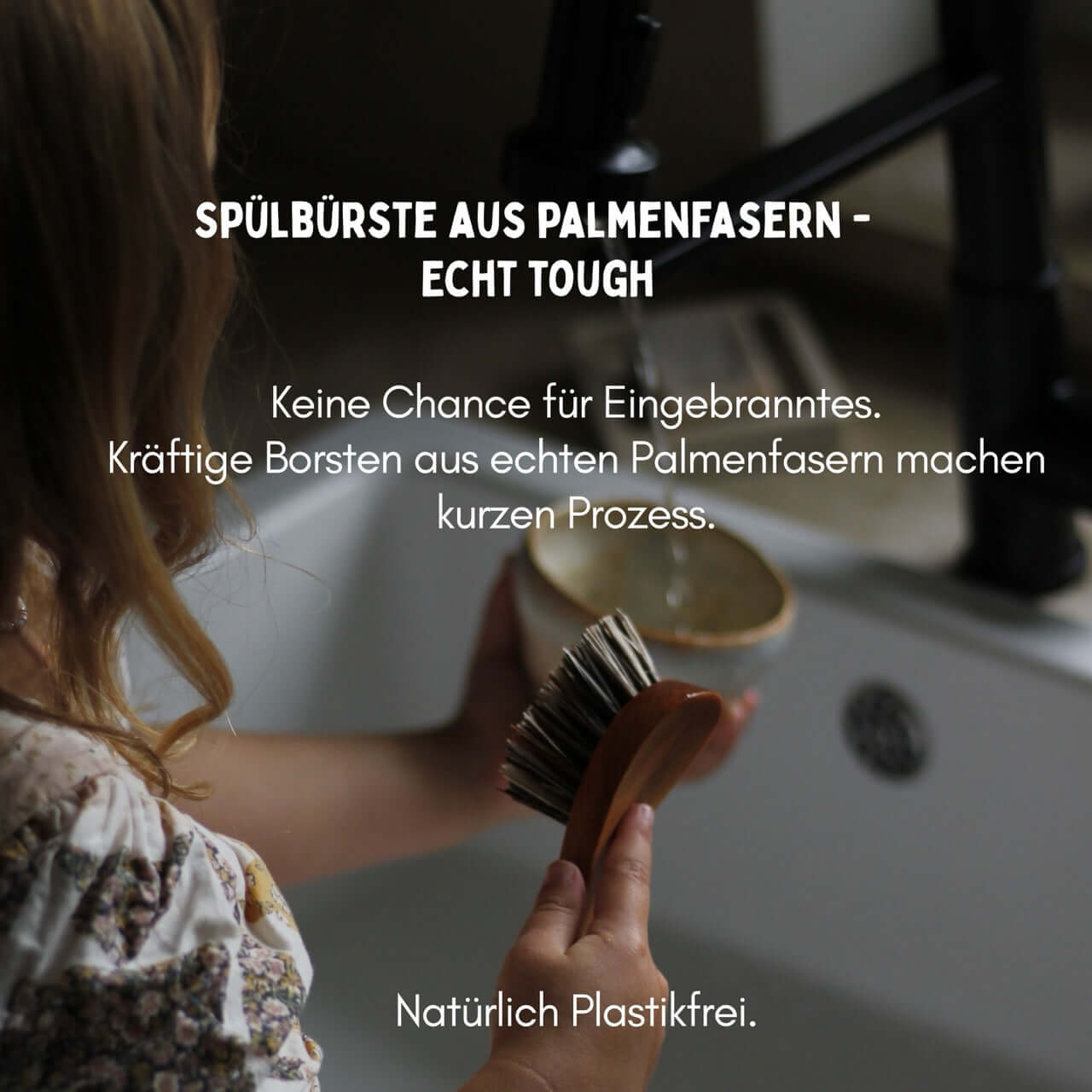 Spülbürste Holz Naturborsten aus Palme (extra stark) Plastikfrei + Vegan-Grünschloss