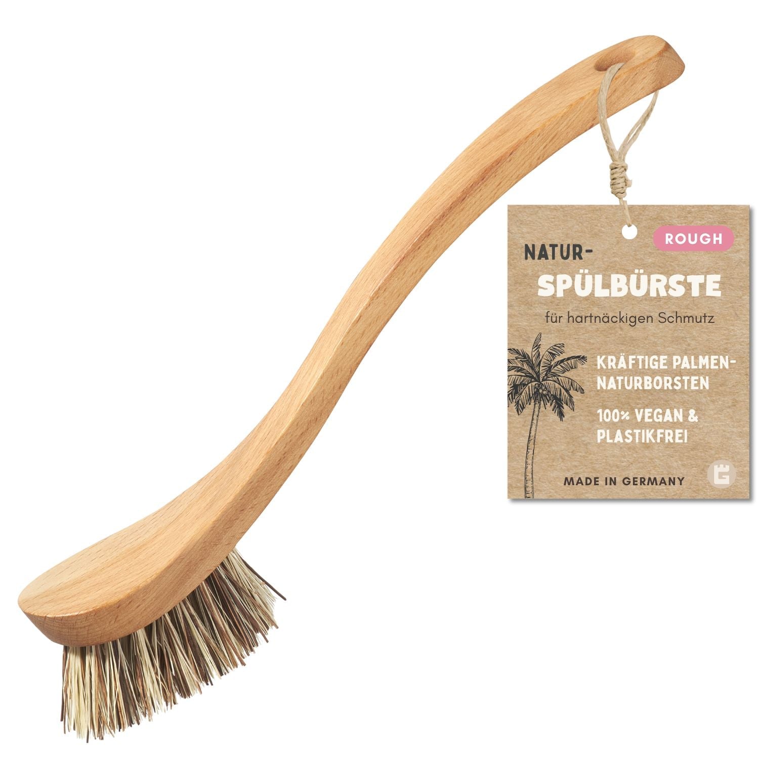 Spülbürste Holz Naturborsten aus Palme (extra stark) Plastikfrei + Vegan