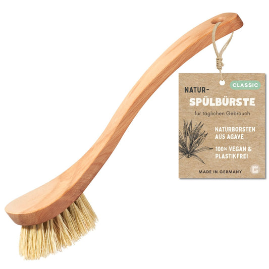 Spülbürste Holz Naturborsten aus Agave (soft) Plastikfrei + Vegan