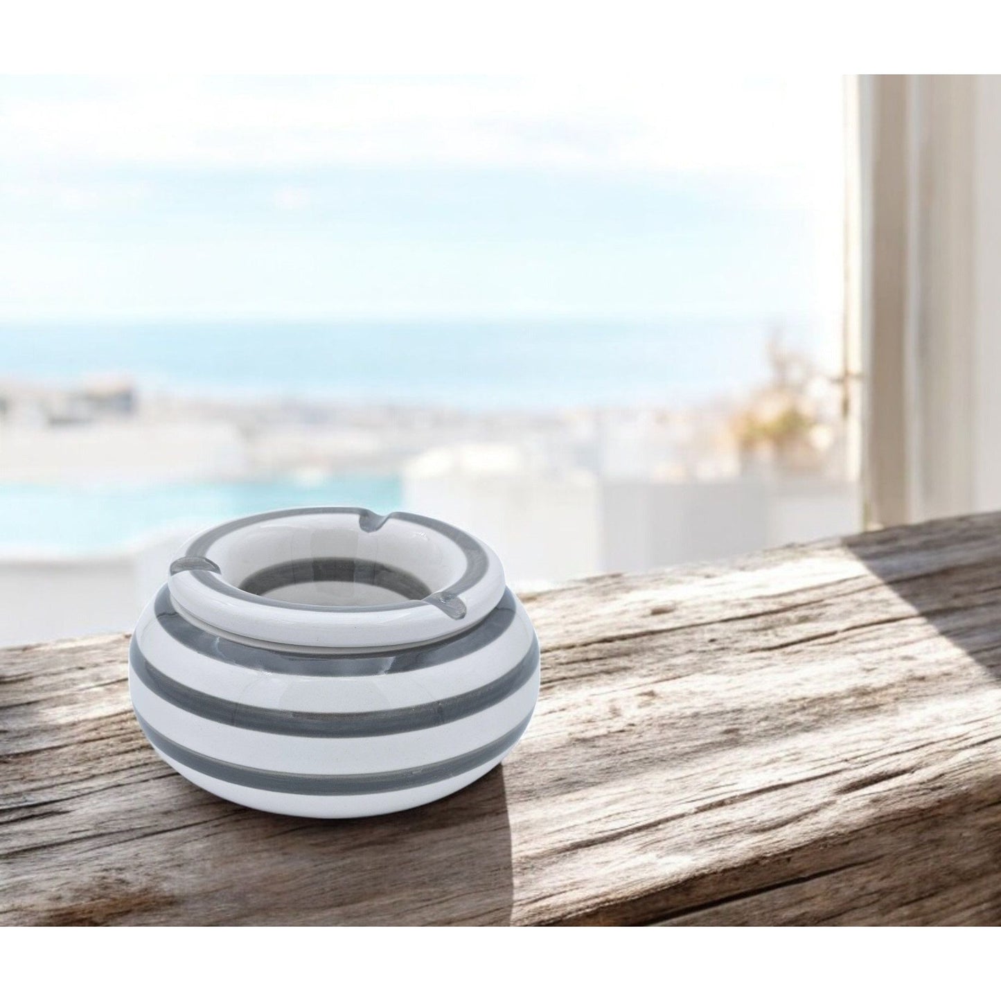 Aschenbecher Mykonos maritim Grau Weiß XXL 23 cm