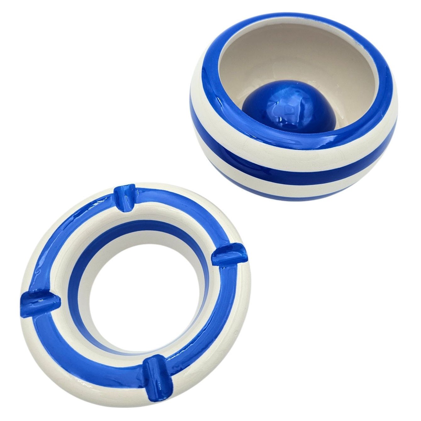 Sturmaschenbecher Mykonos XXL 23 cm Maritim Blau Weiß Aschenbecher