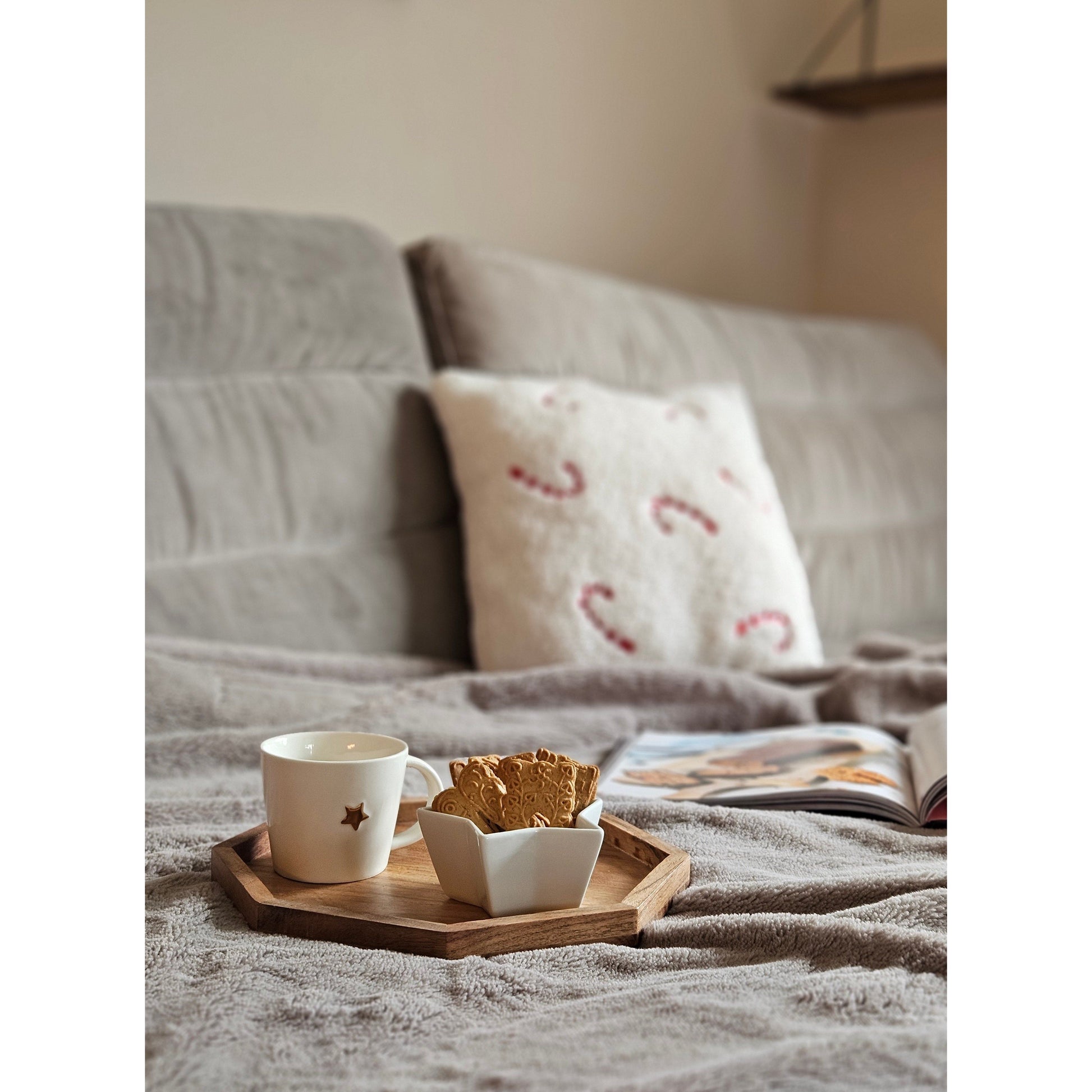 Vielseitiges achteckiges Dekotablett aus Akazienholz 25 cm