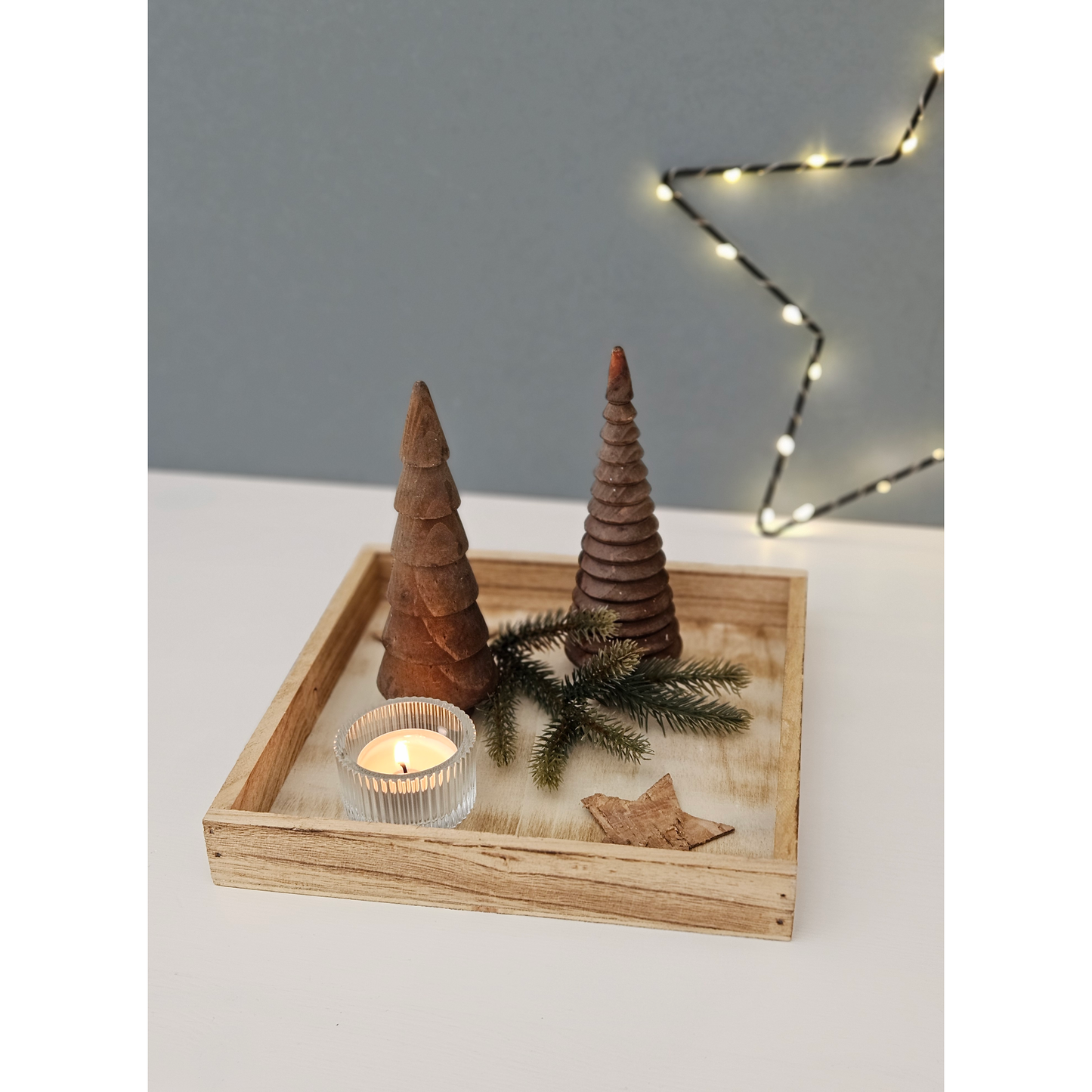 Holz Dekotablett 26x26 cm Braun Rechteckig Natürliche Eleganz