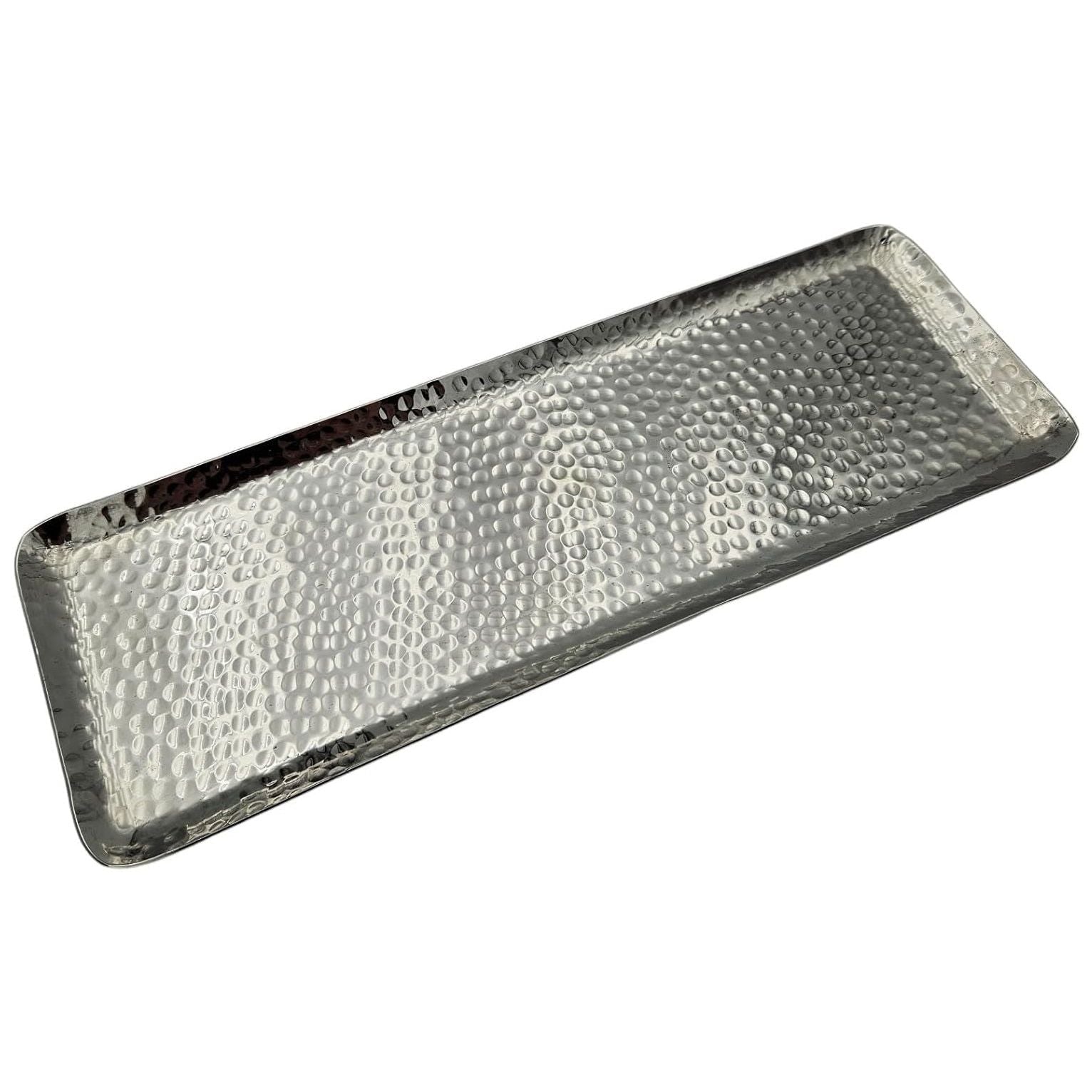 Dekotablett aus Metall 45 cm silber mit Hammerschlägen
