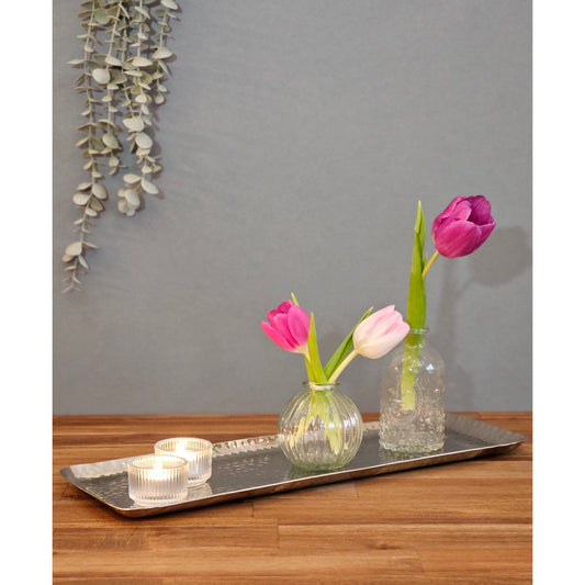 Dekotablett aus Metall 45 cm silber mit Hammerschlägen
