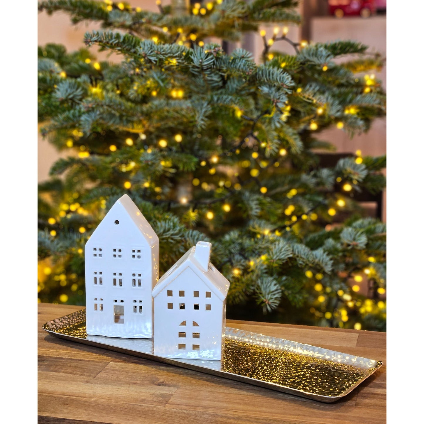 Dekotablett aus Metall 45 cm silber mit Hammerschlägen