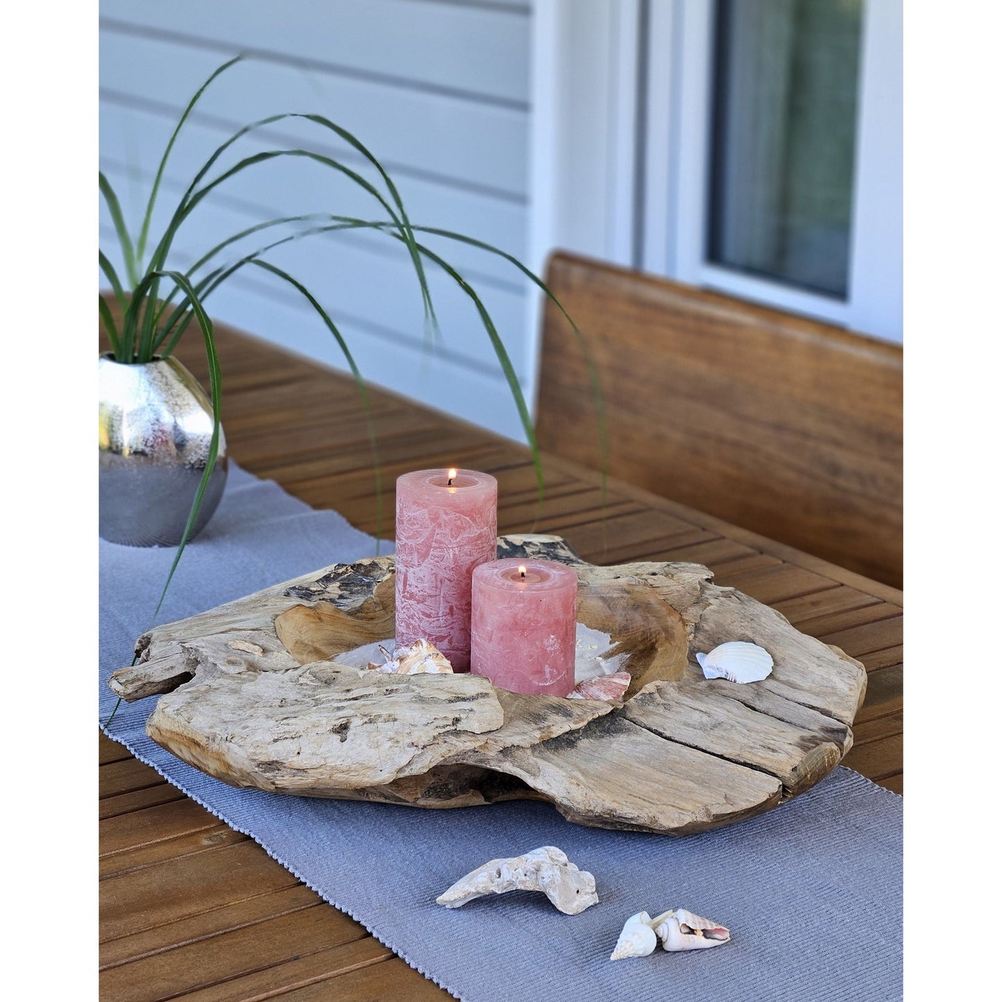 Natürliche runde Holz Dekoschale aus massivem Teakholz 50 cm