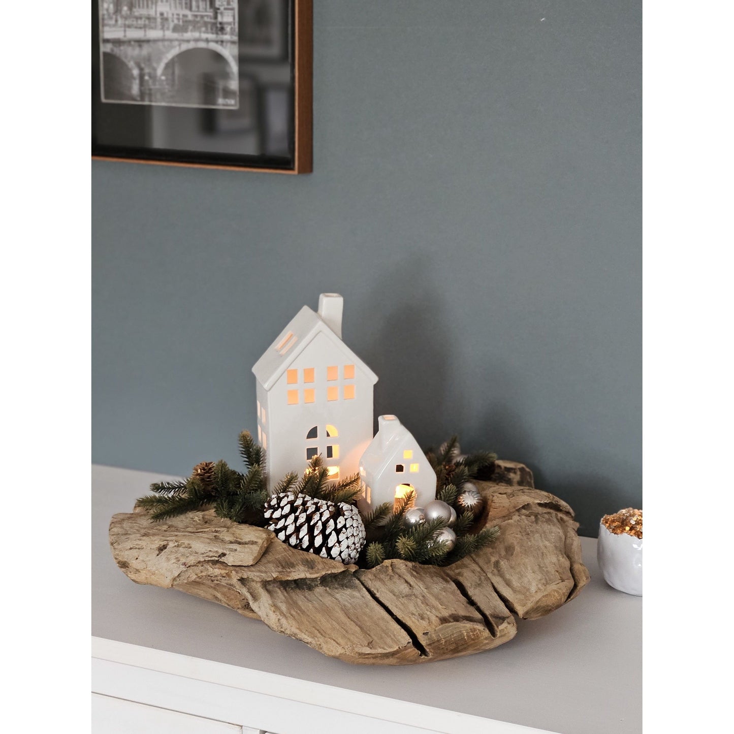 Natürliche runde Holz Dekoschale aus massivem Teakholz 50 cm