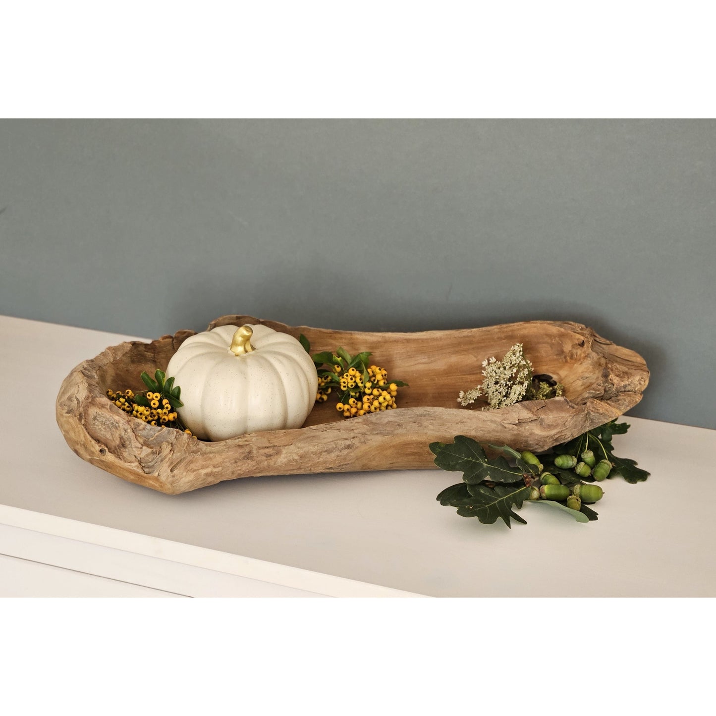 Dekoschale aus massivem Teakholz 60 cm lang