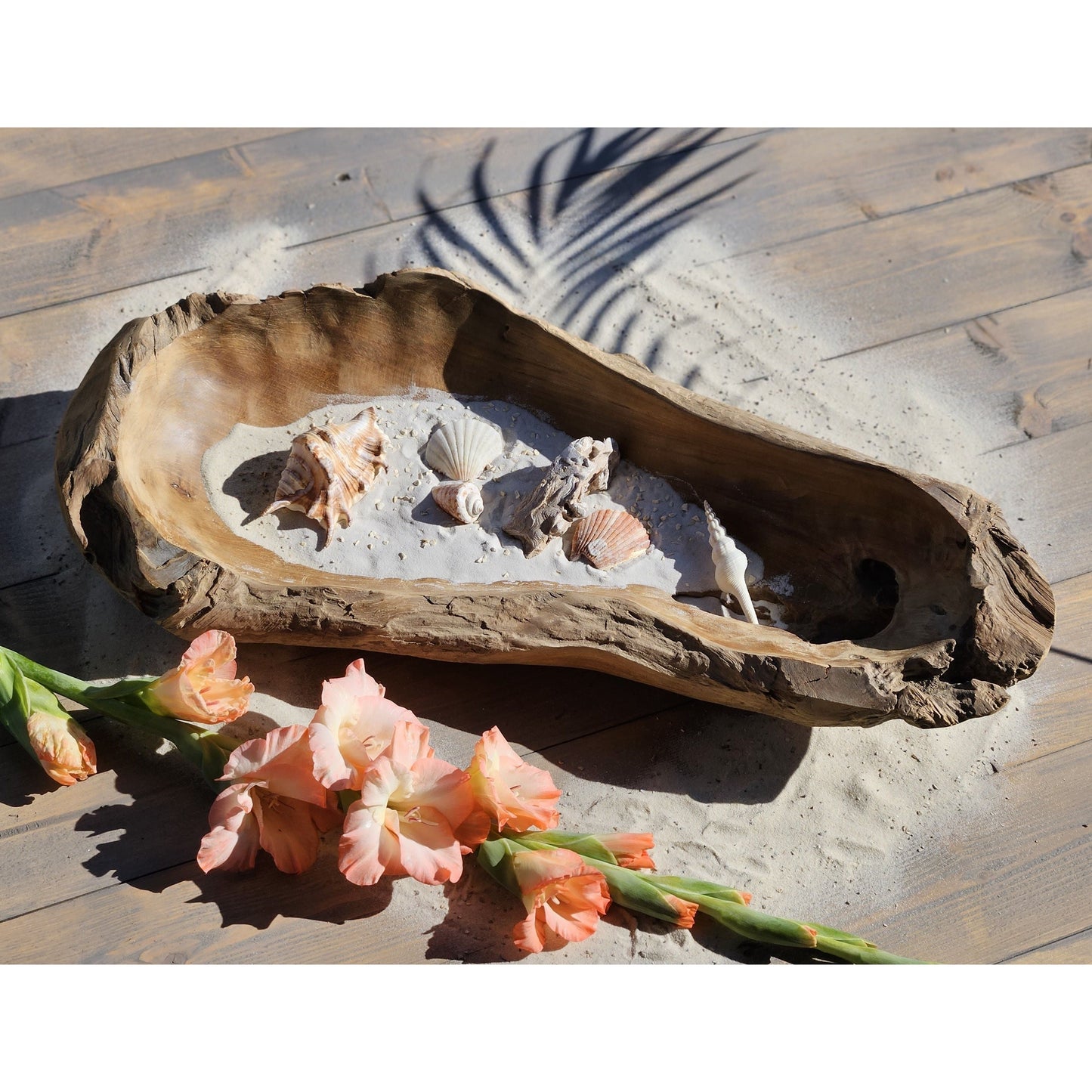 Dekoschale aus massivem Teakholz 60 cm lang