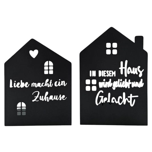 Teelichthalter Haus 2er Set Schwarz Metall Dekoration