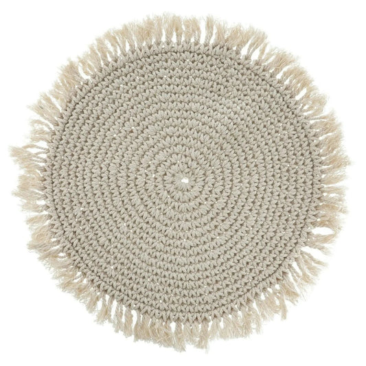 Tischset Makramee Platzset Tischdeko Untersetzer rund boho Deko creme 38 cm