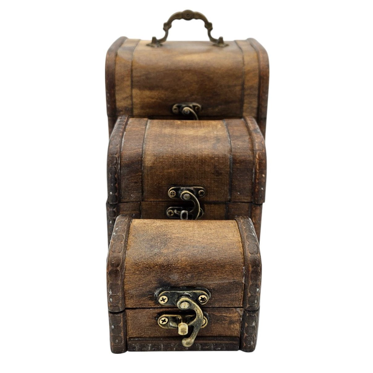 Schatzkiste Holzkiste mit Deckel Kiste weiß braun kleine Schatztruhe 3er Set