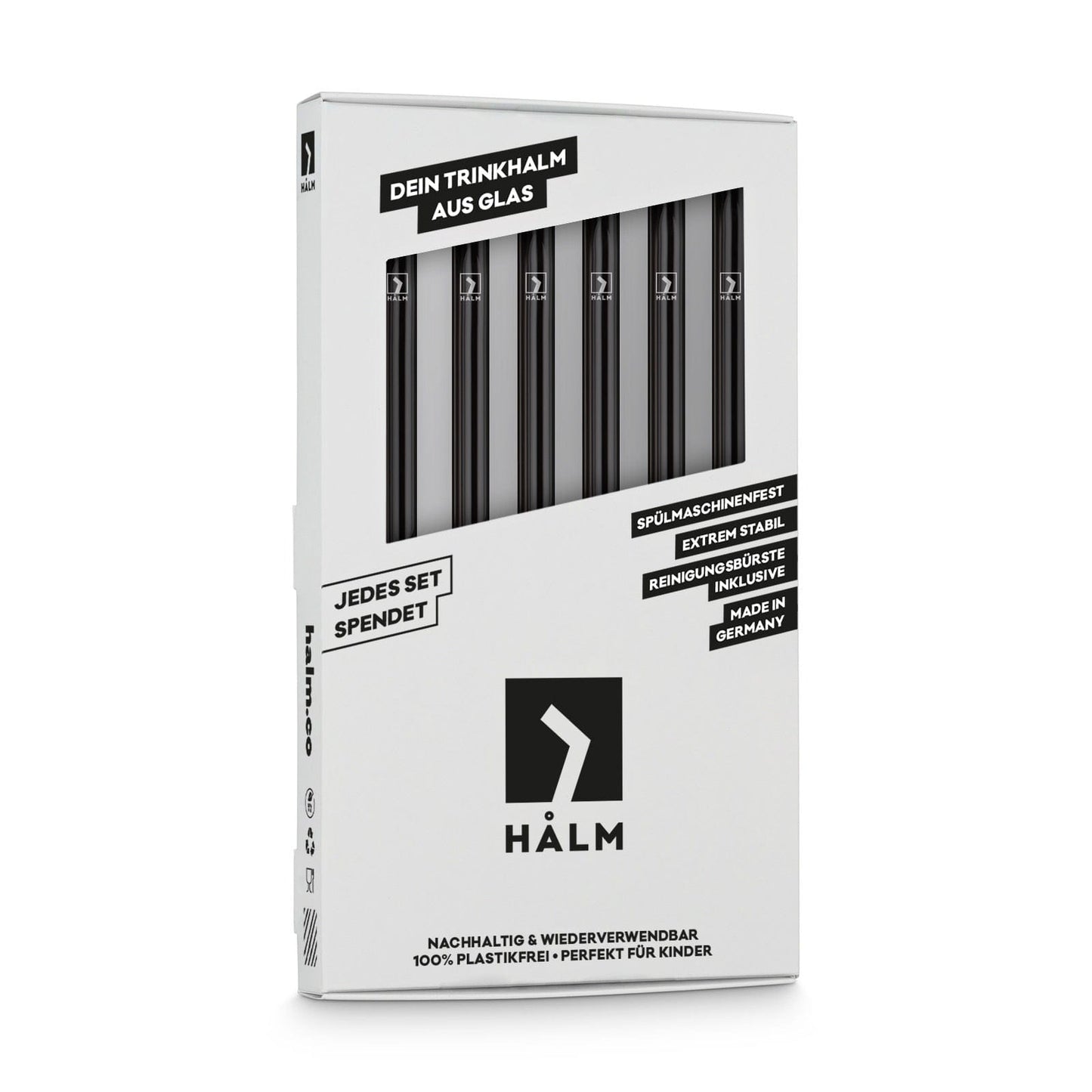 Schwarze Glasstrohhalme 6x 20cm Gerade