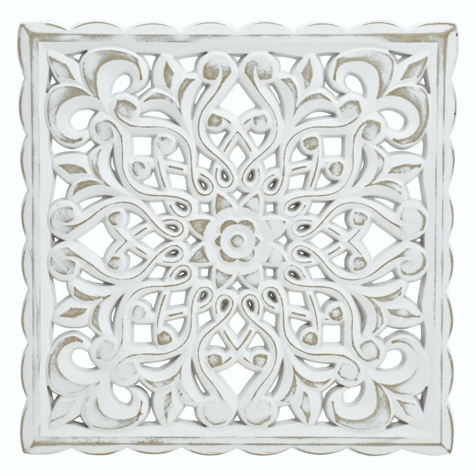 Wandornament Holz weiß 38x38 cm shabby Landhaus Ornament Holzornament Holzbild