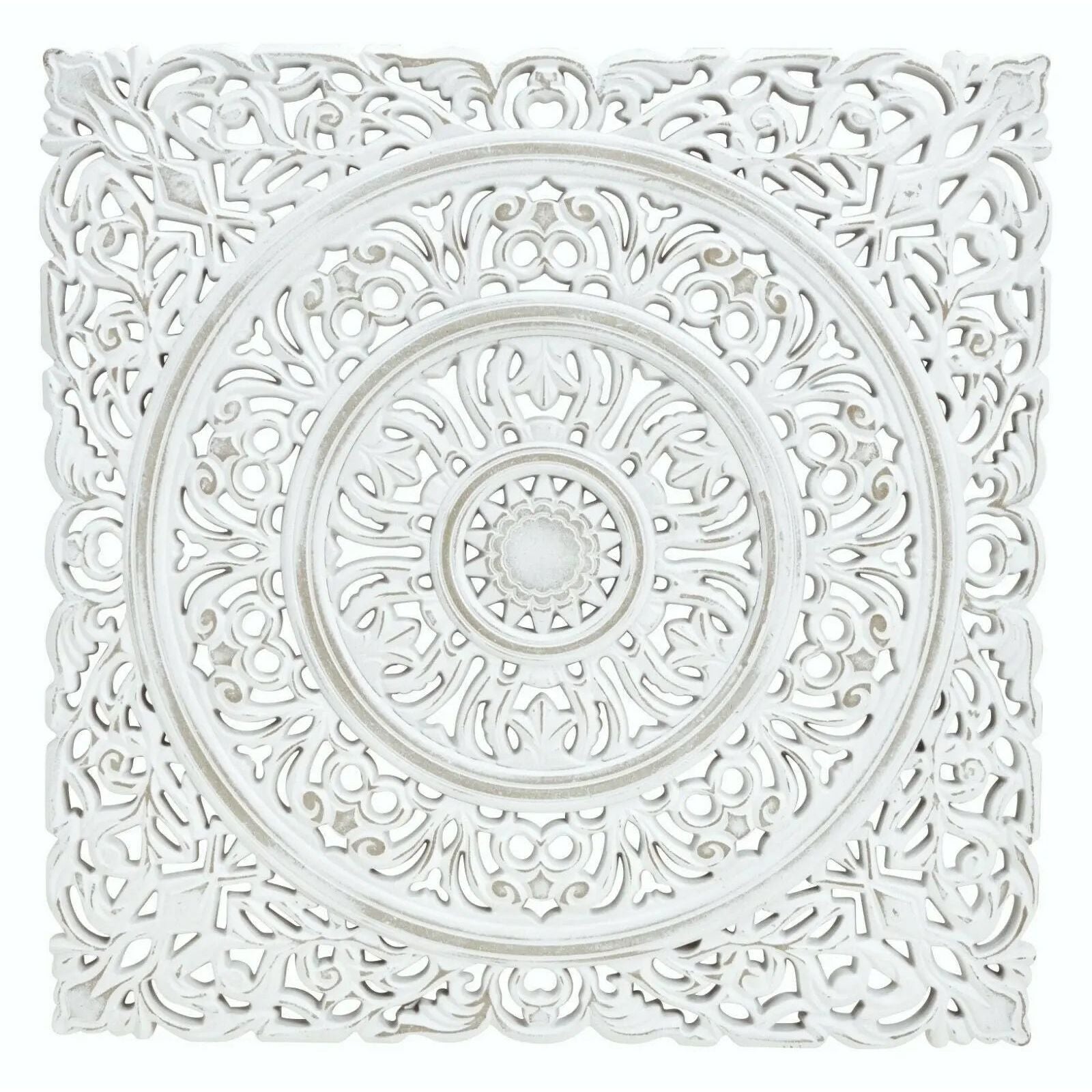 Wandornament Holz weiß 55x55 cm shabby Landhaus Ornament Holzornament Holzbild