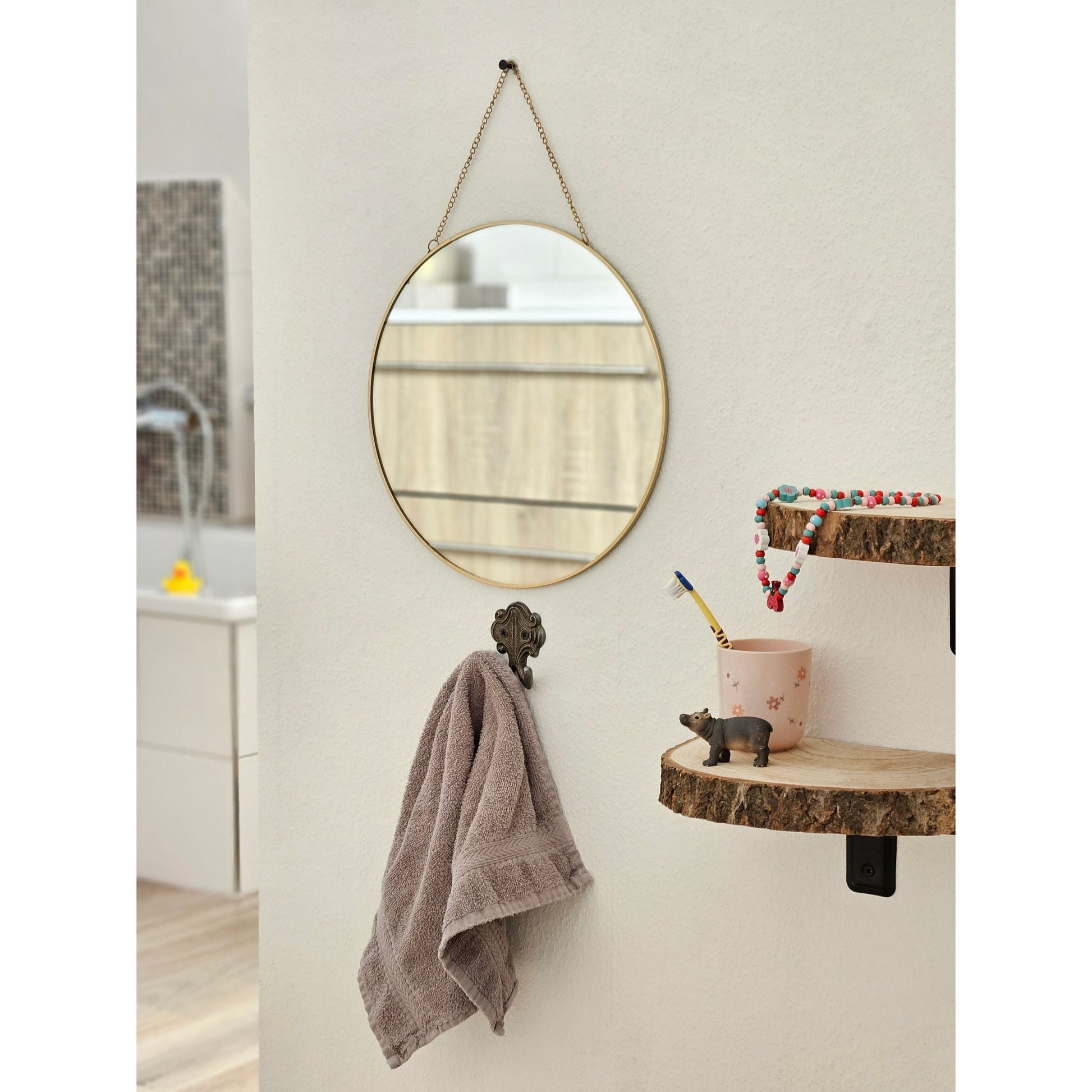 Runder Wandspiegel mit dekorativer Aufhängekette 30 cm