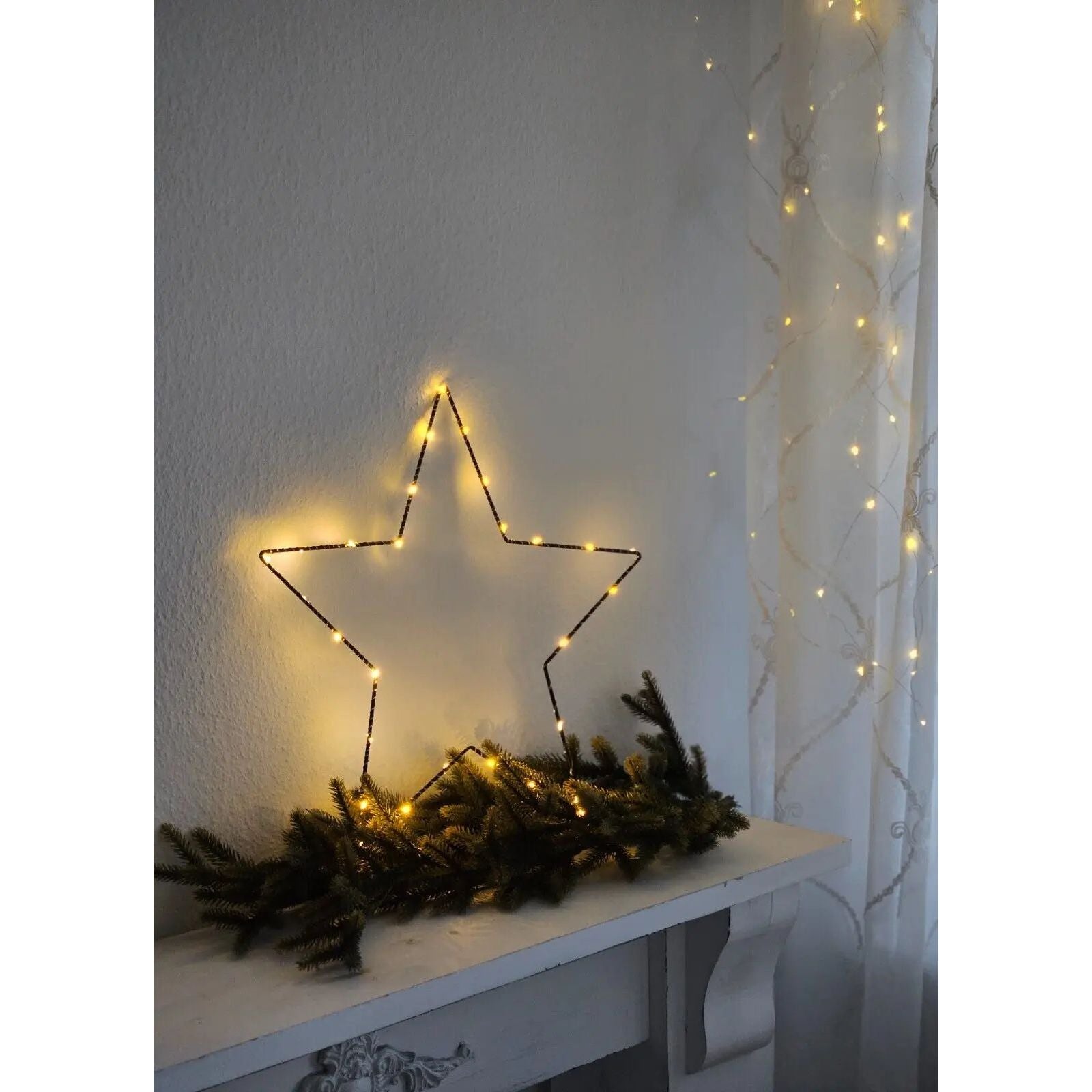 Stern LED warmweiß Weihnachtsstern schwarz Metallstern Batterie Timer Ø 40 cm