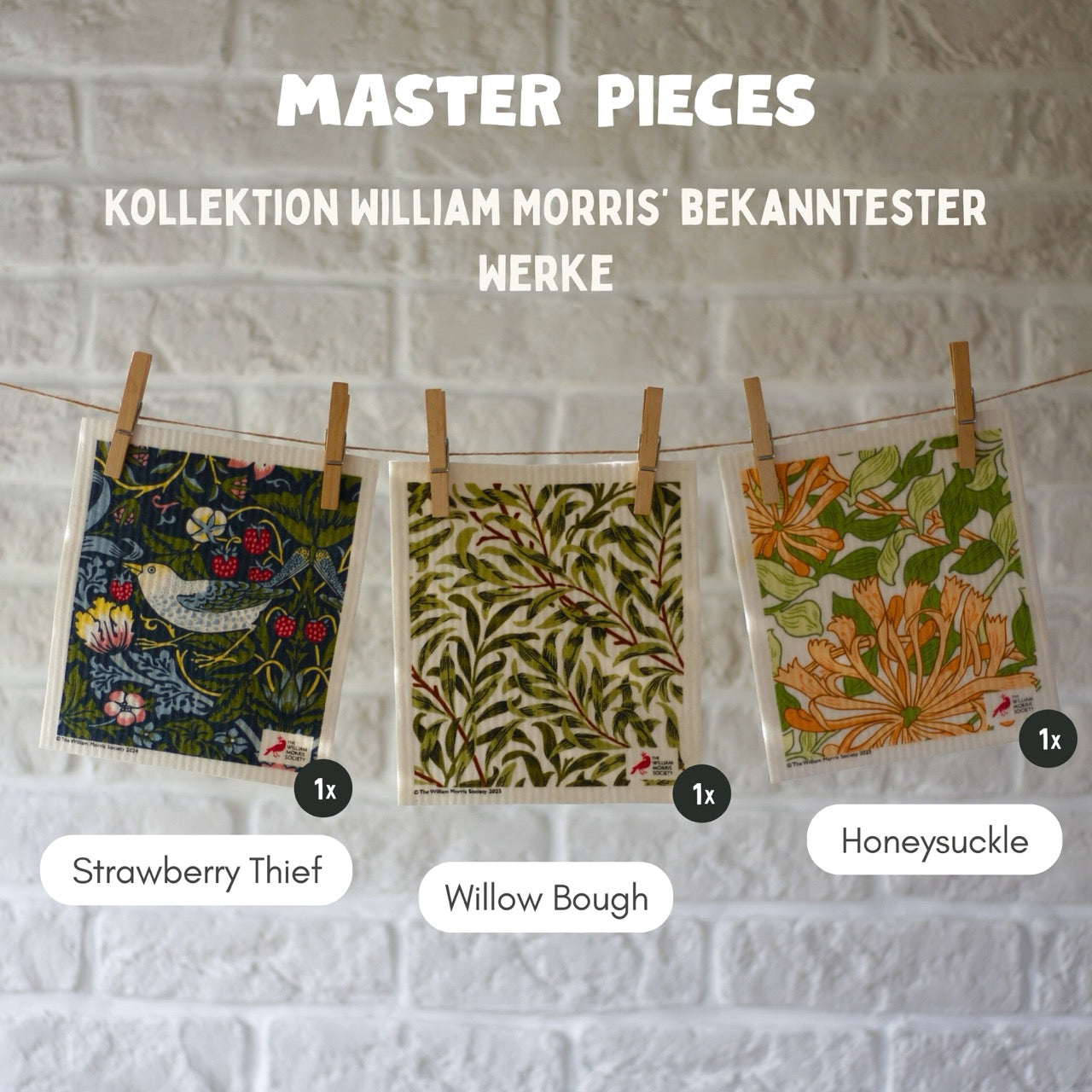 5x Art Spültücher bedruckt Set - William Morris Meisterwerke