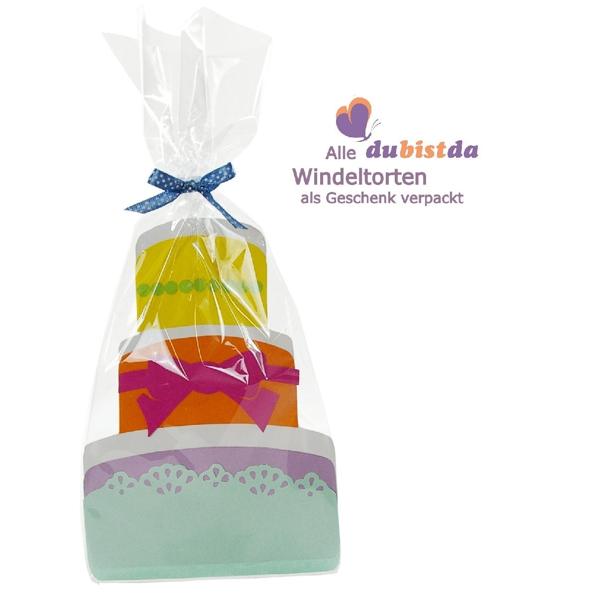 Windeltorte Windelbär blau | optional Lätzchen mit Namen bedruckt-dubistda