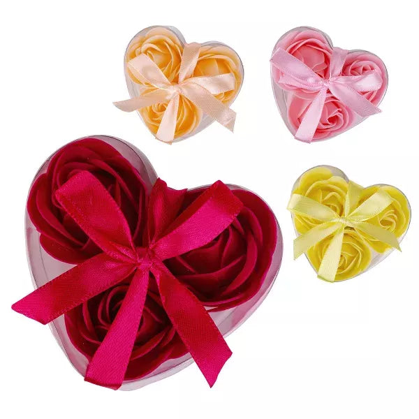 Baderosen Set Geschenkbox mit 3 x 3 g Herz Seifenrosen und Badekonfetti-VewoTex