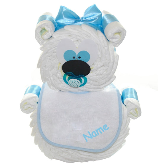 Windeltorte Windelbär blau | optional Lätzchen mit Namen bedruckt-dubistda