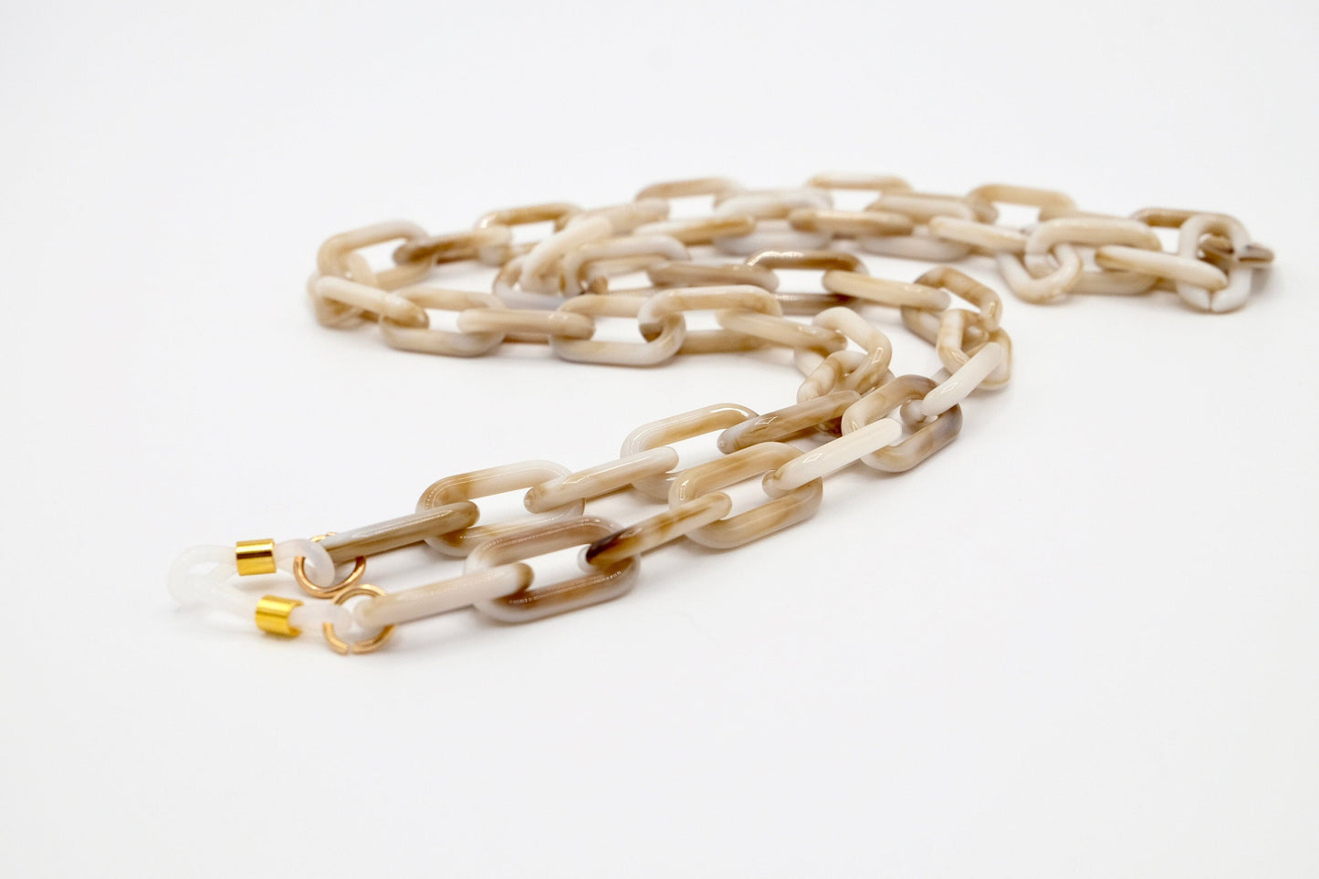 Brillenkette Acryl Größe XS Beige Verstellbar mit Gummihalterungen