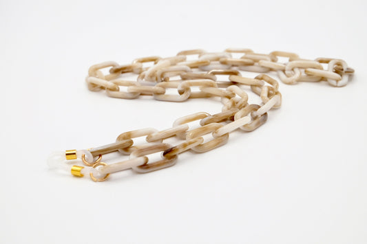 Brillenkette Acryl Größe XS Beige Verstellbar mit Gummihalterungen
