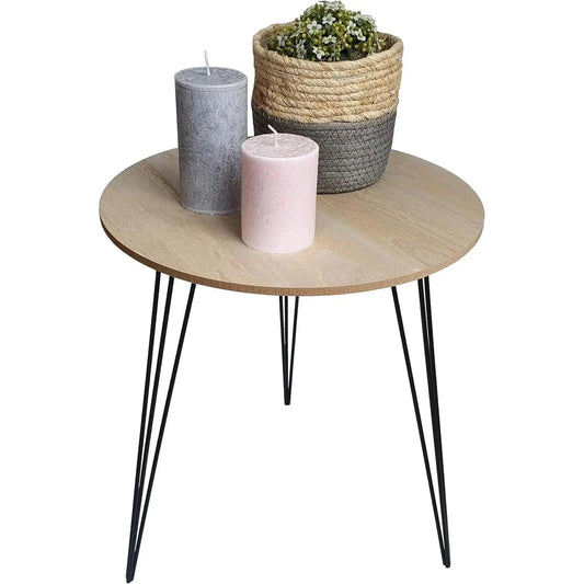 Beistelltisch Couchtisch rund Holz Metall Tisch Nachttisch Holztisch Ø 40 cm - Yabubest - Home & More