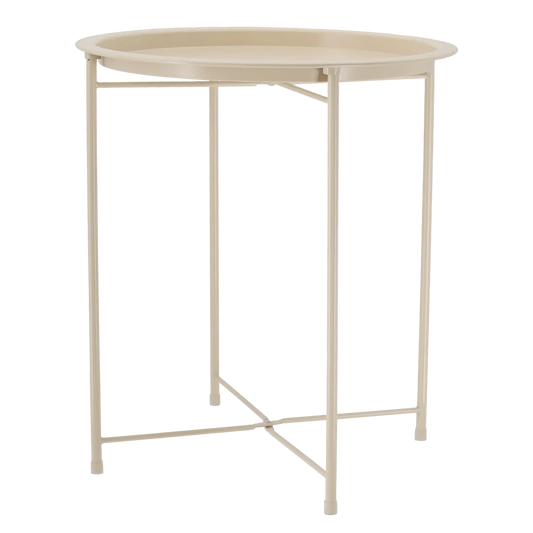 Beistelltisch Metalltisch beige rund 37x42 cm mit Tablett Tisch Ablagefläche Couchtisch-Miamonda