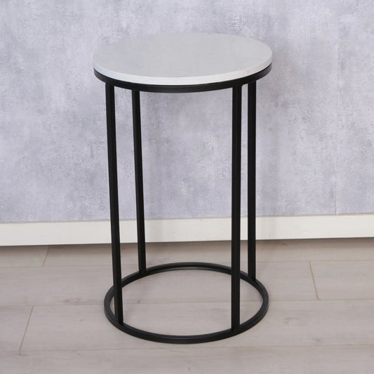 Beistelltisch schwarz mit weißer Marmorplatte Steinplatte Marmor Couchtisch rund 55 cm - Yabubest - Home & More