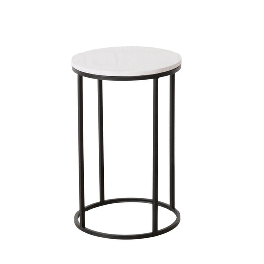Beistelltisch schwarz mit weißer Marmorplatte Steinplatte Marmor Couchtisch rund 55 cm - Yabubest - Home & More