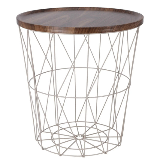 Beistelltisch warmes grau Nussbaum Rund Couchtisch 37x40 cm Metall Holz - Yabubest - Home & More