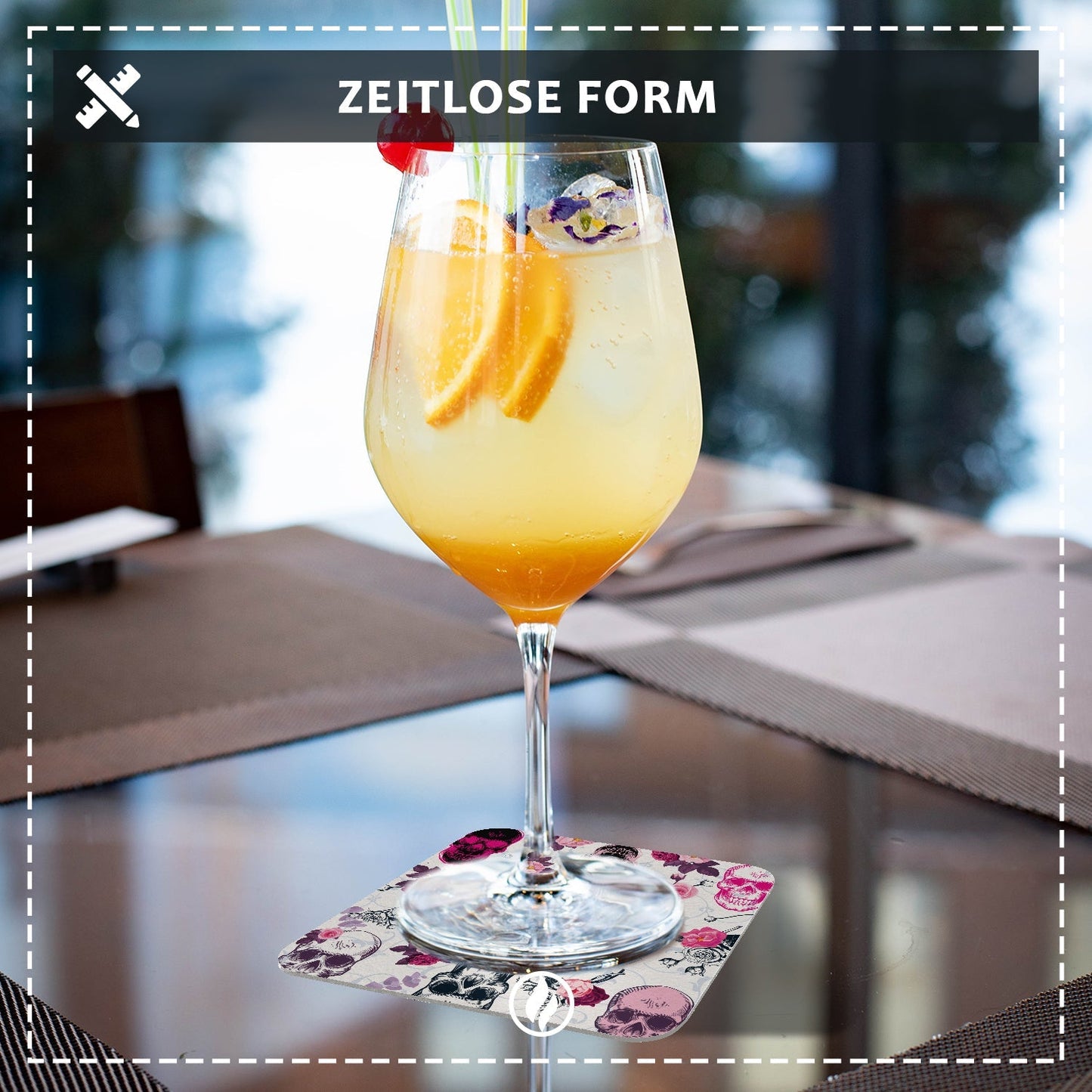 Bierdeckel mit Design Totenkopf - Untersetzer mit Totenköpfen im Rockabilly Stil - 50 Stück