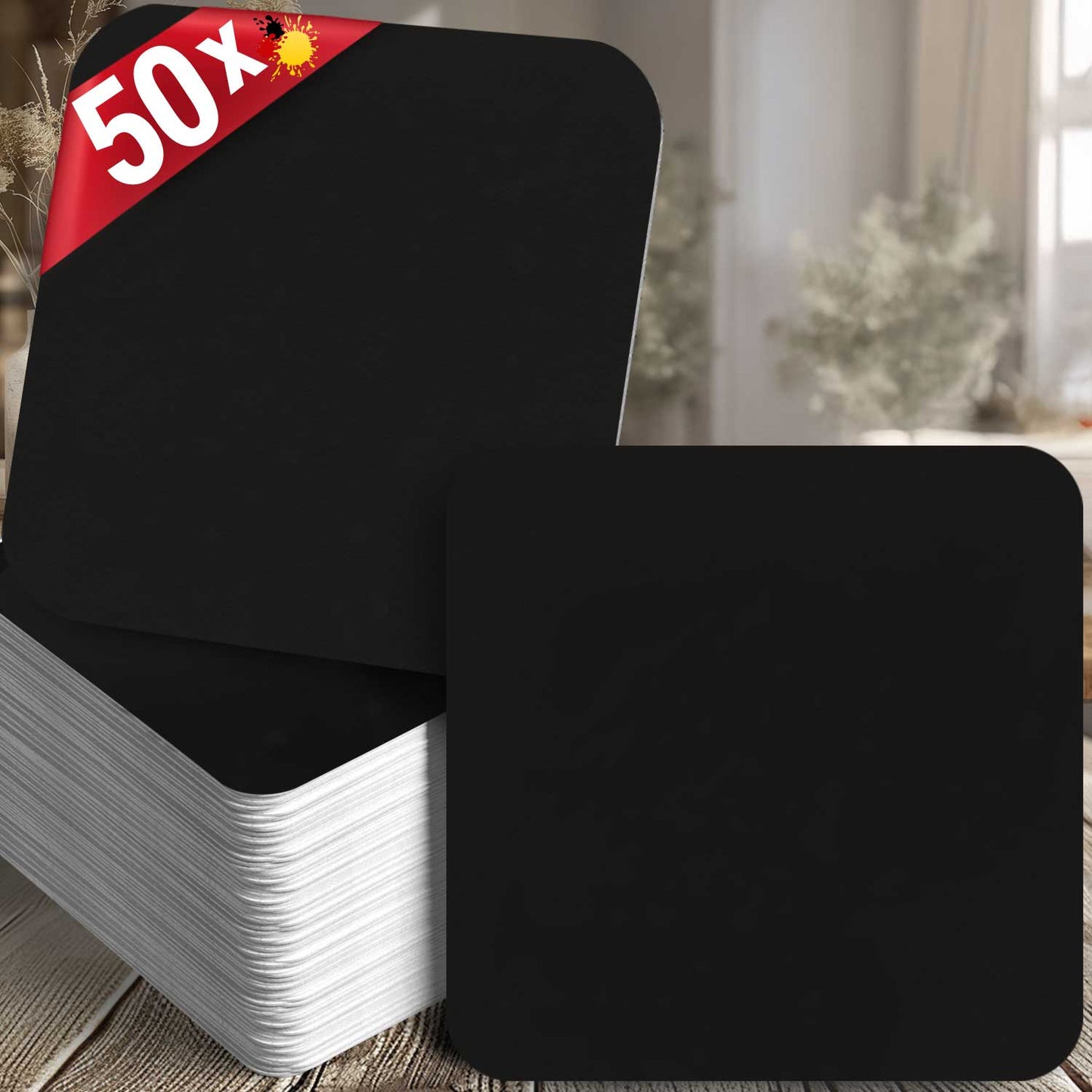 50 Bierdeckel Eckig Schwarz Minimalistisch Tischdeko