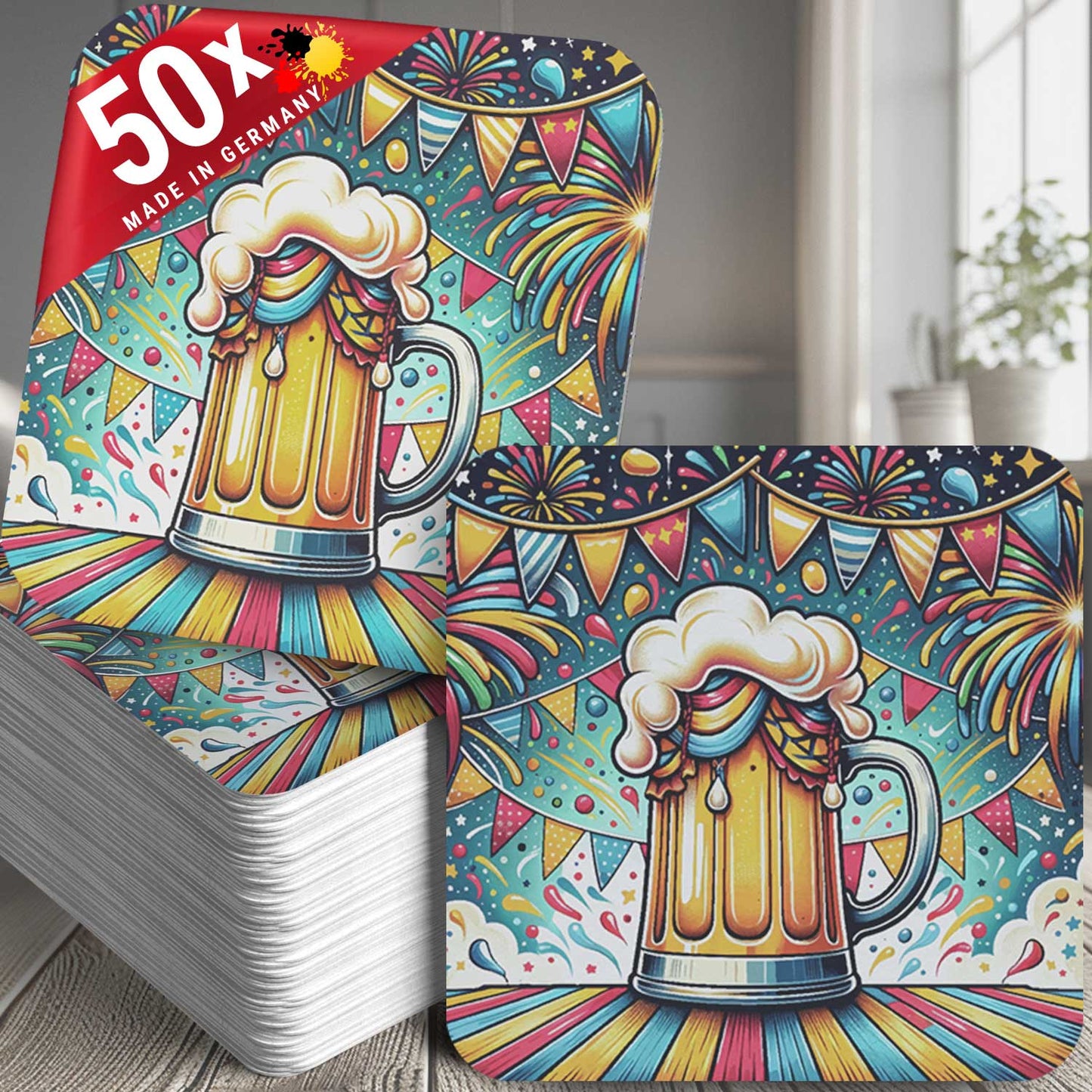 50 Bierdeckel bunt Bierkrug Party Geburtstag Grillen