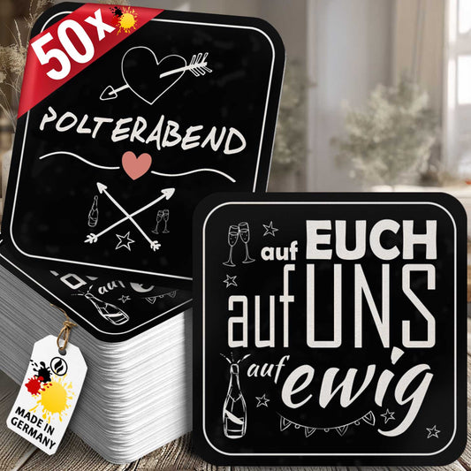Bierdeckel Polterabend 50 Stück Schwarze Untersetzer Herz