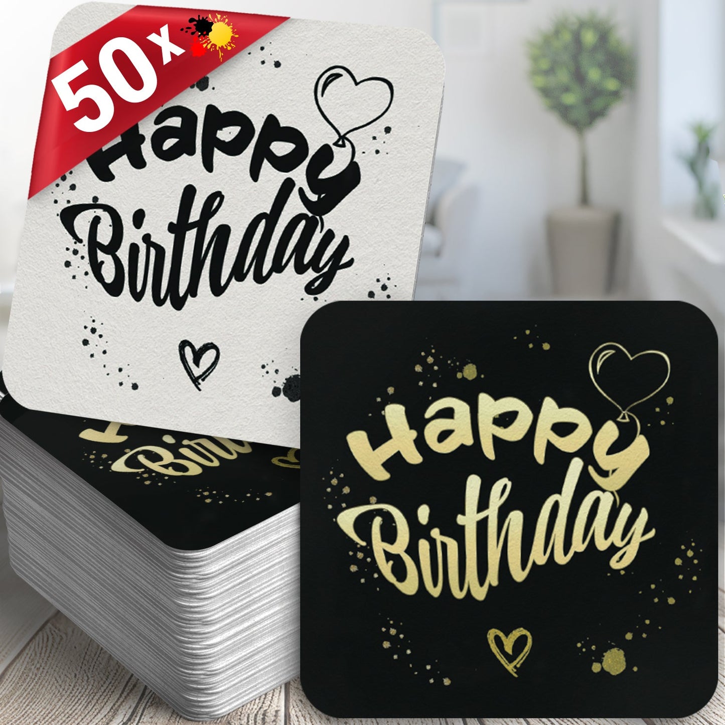 Bierdeckel Happy Birthday 50er Set Tisch Deko Geburtstag